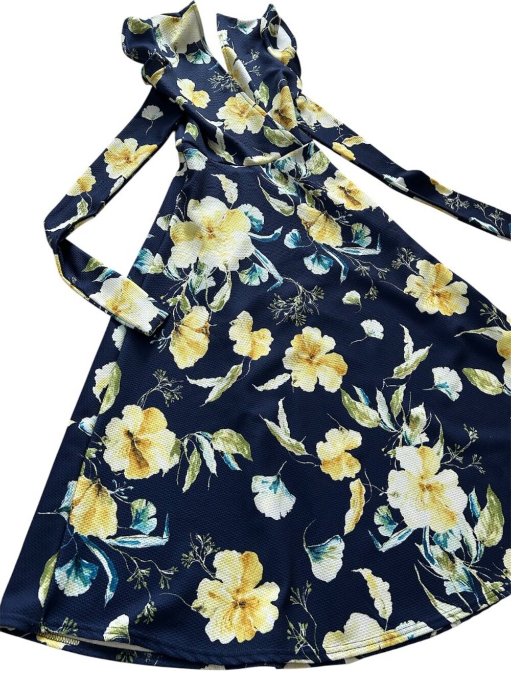 ASOS x Boohoo Navy Floral Tie-Back Midi Skater Dress - Size 4